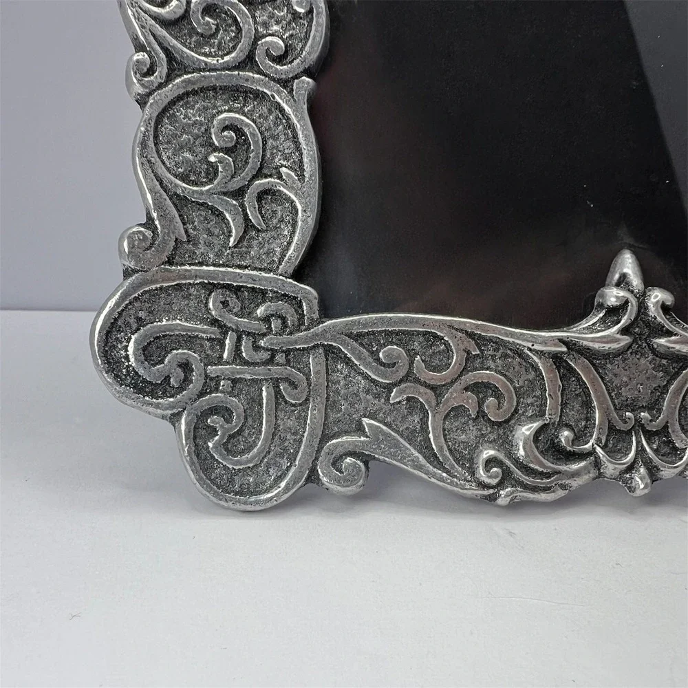 Vintage Pewter Filigree Heart Frame 5x7 Photo Ornate Celtic Knot Openwork Vtg